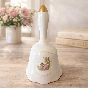 Vintage Porcelain Bell “A Little Surprise” Gold Handle Baby Nursery Decor
